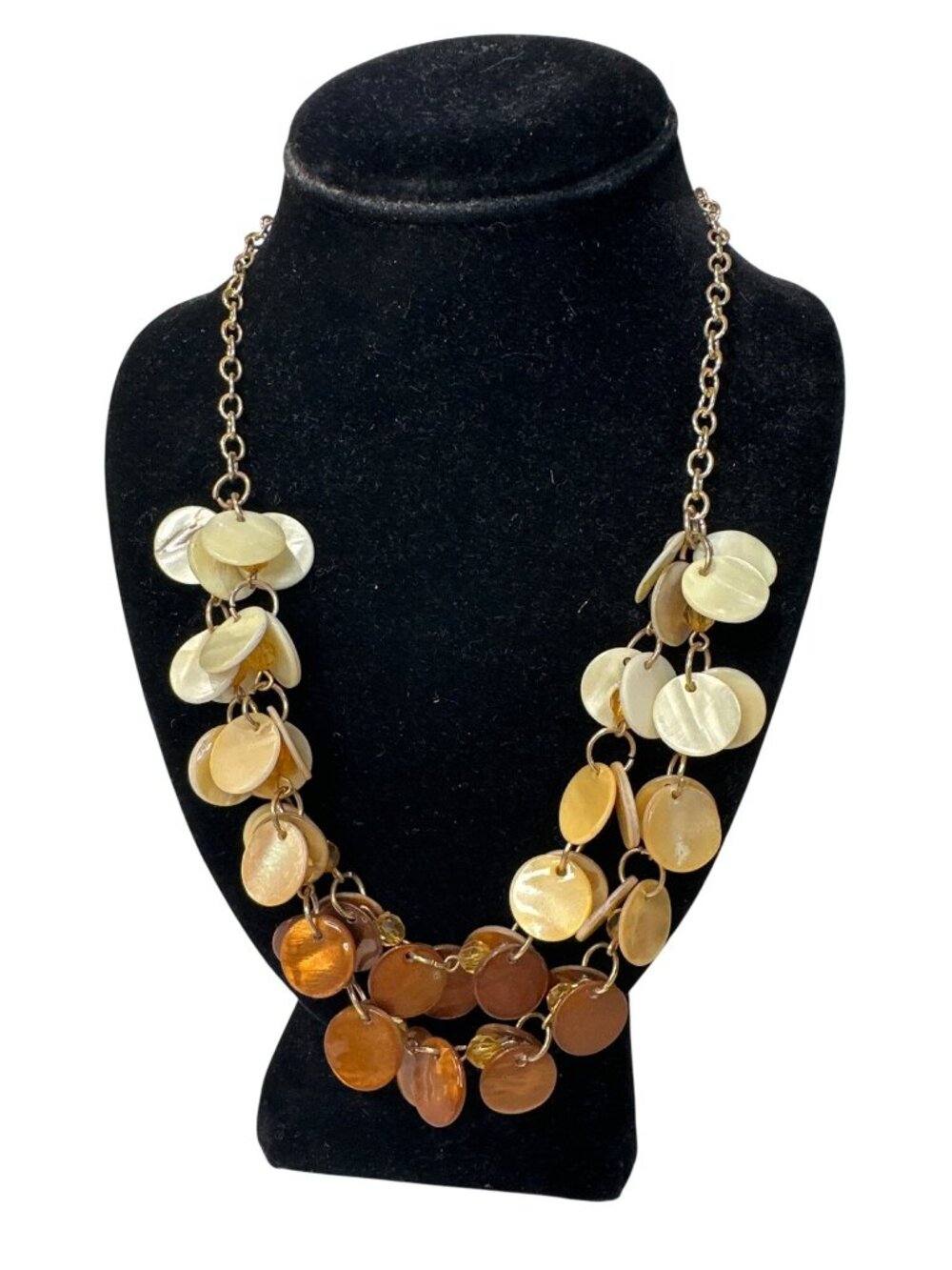 Shell Disc Layered Necklace Gold-Tone Chain Beach Core Vacation Iridescent 21"